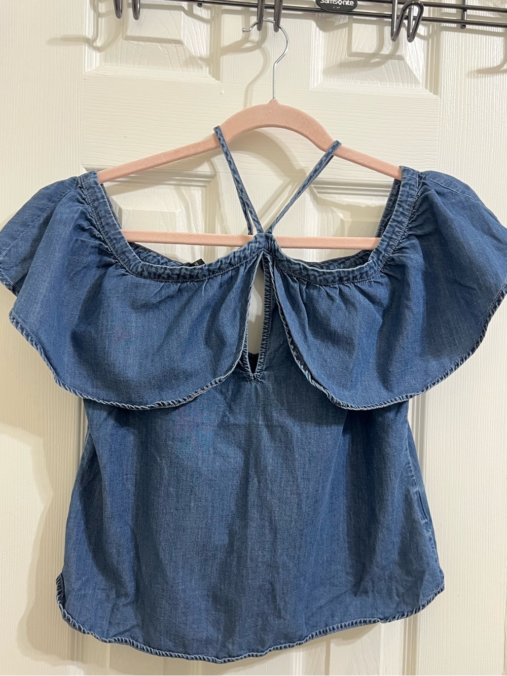 Denim Off-Shoulder Ruffle Sundress - Blue